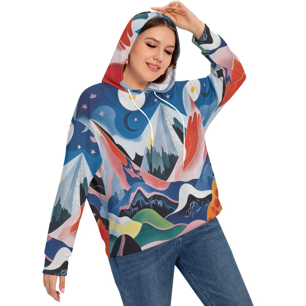 Yoycol 2XL / White All-Over Print Women's Long Sleeve Sweatshirt With Hood(Plus Size)