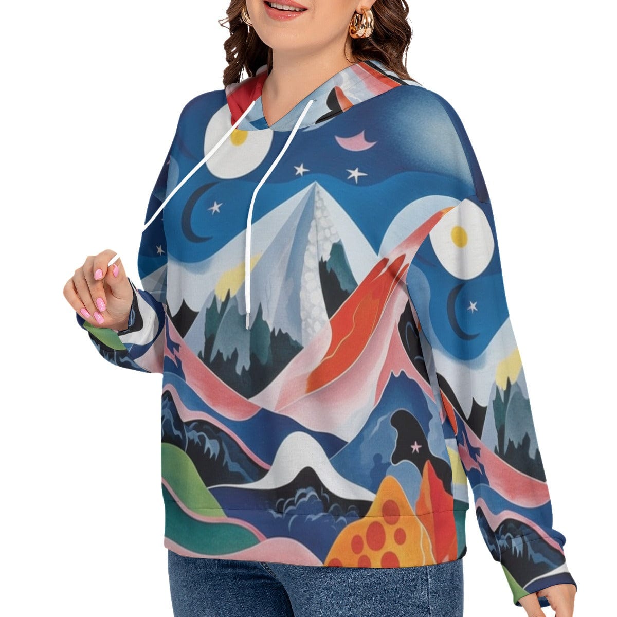 Yoycol All-Over Print Women's Long Sleeve Sweatshirt With Hood(Plus Size)