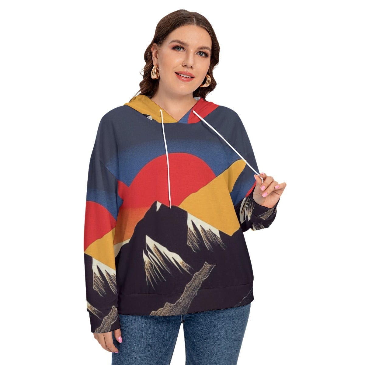 Yoycol 2XL / White All-Over Print Women's Long Sleeve Sweatshirt With Hood(Plus Size)