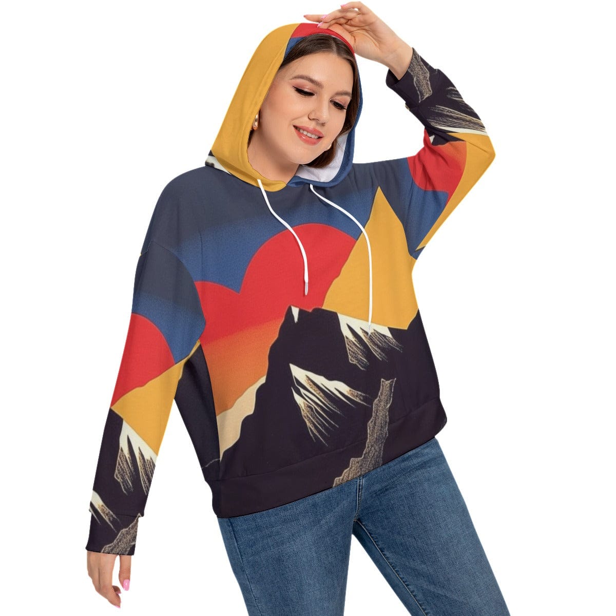 Yoycol All-Over Print Women's Long Sleeve Sweatshirt With Hood(Plus Size)