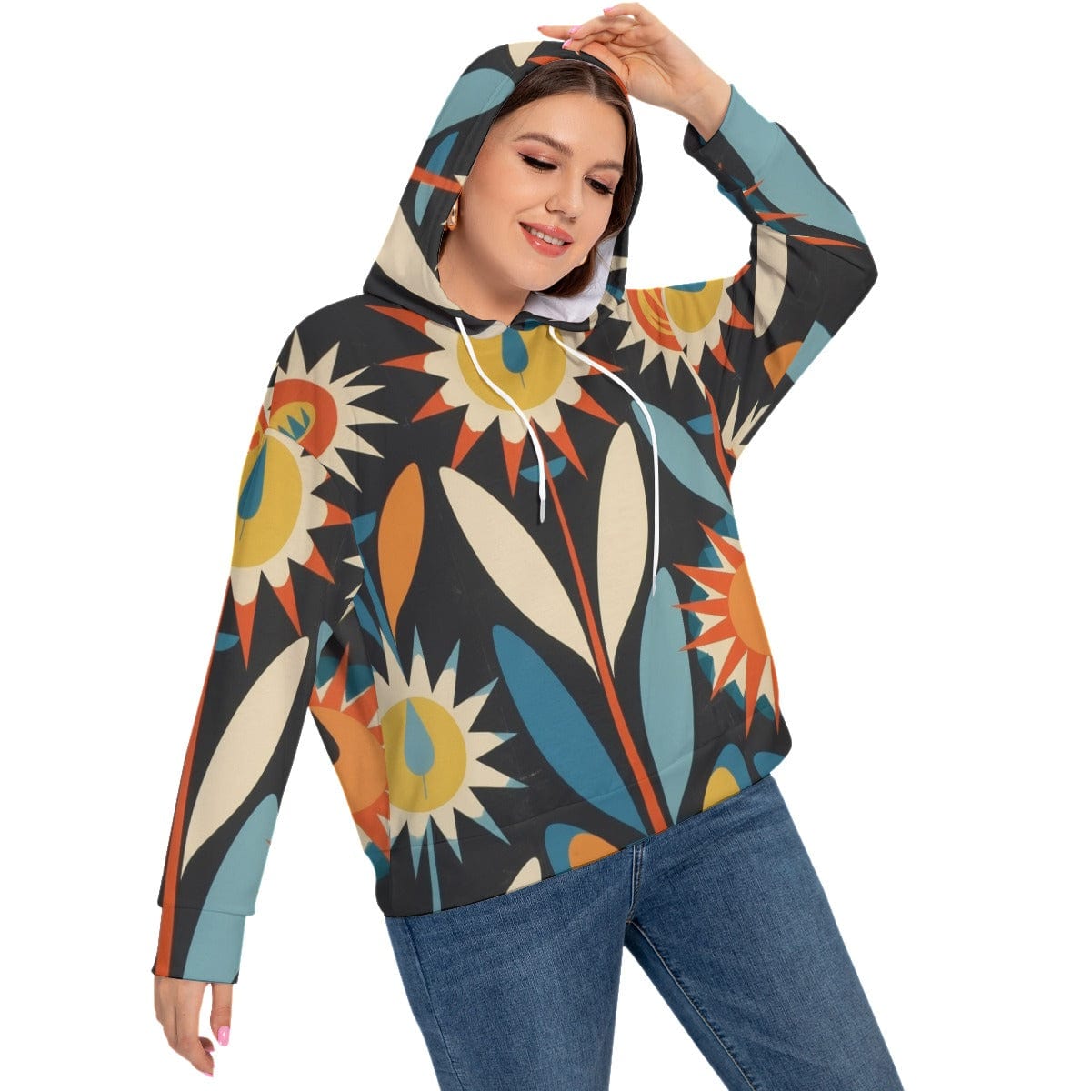 Yoycol 2XL / White All-Over Print Women's Long Sleeve Sweatshirt With Hood(Plus Size)