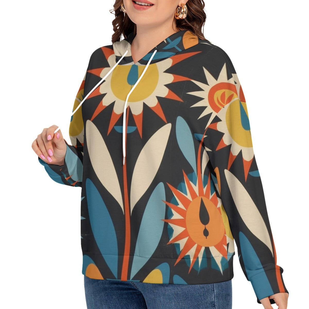 Yoycol All-Over Print Women's Long Sleeve Sweatshirt With Hood(Plus Size)