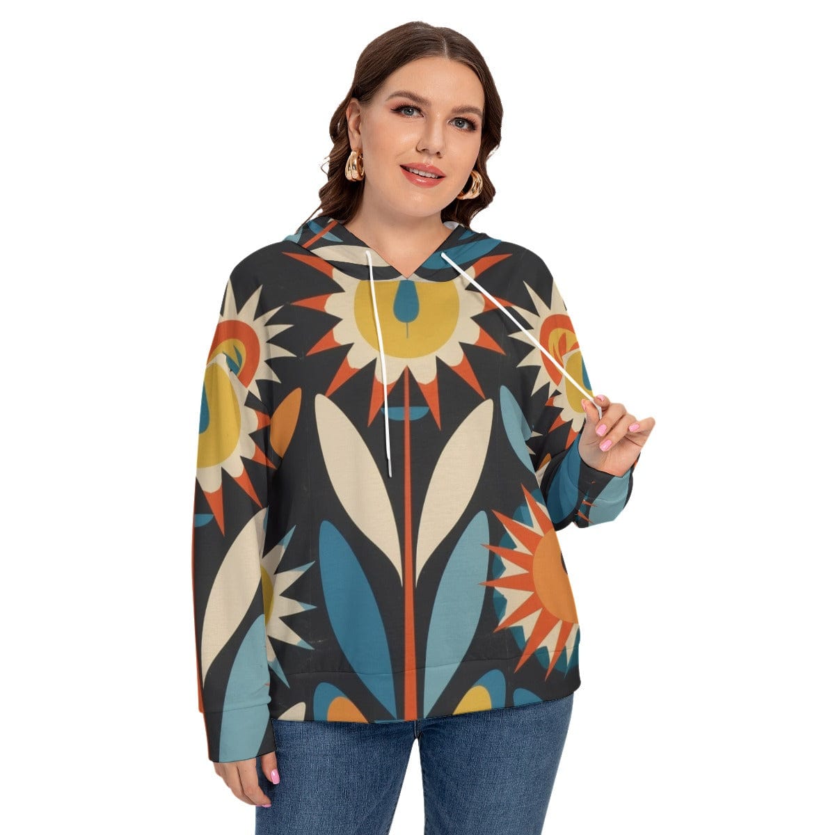 Yoycol All-Over Print Women's Long Sleeve Sweatshirt With Hood(Plus Size)