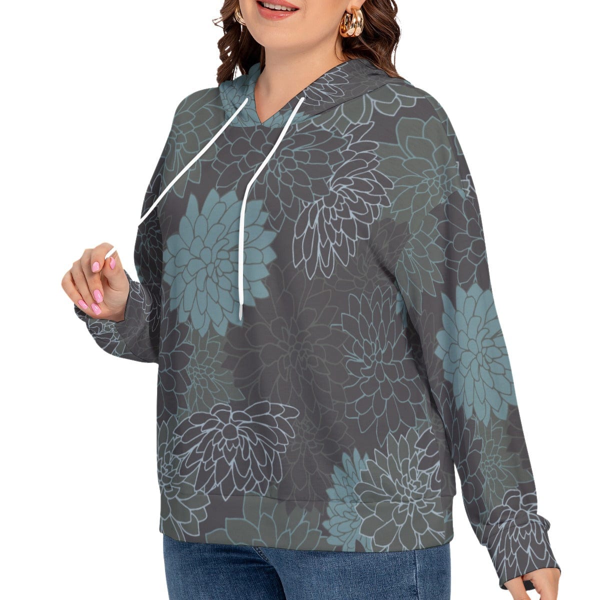 Yoycol 2XL / White All-Over Print Women's Long Sleeve Sweatshirt With Hood(Plus Size)
