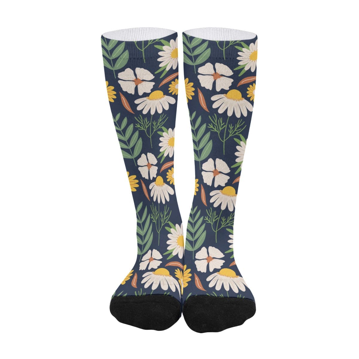 Yoycol M / White Black Ecru Daisy - All-Over Print Unisex Long Socks
