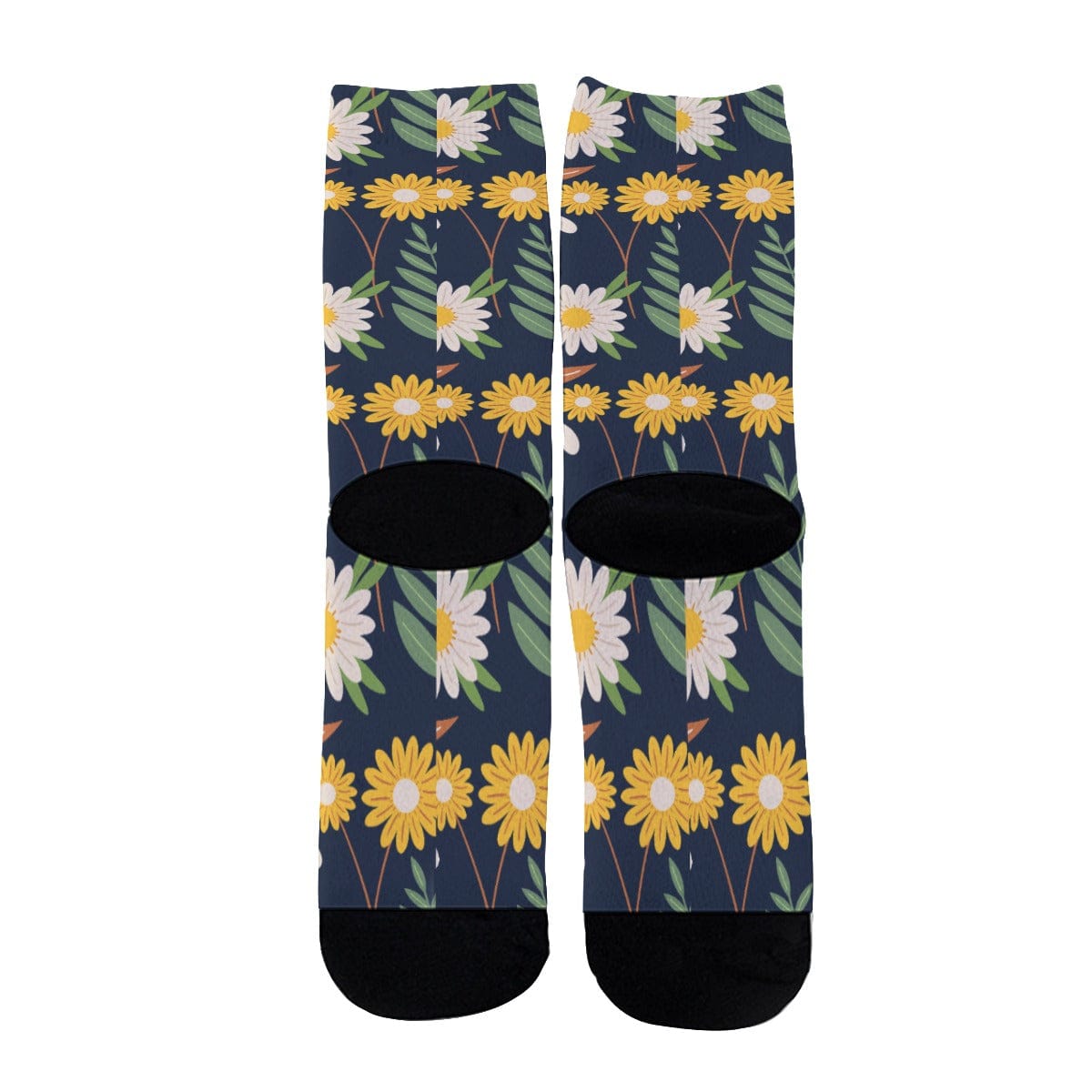 Yoycol M / White Black Ecru Daisy - All-Over Print Unisex Long Socks