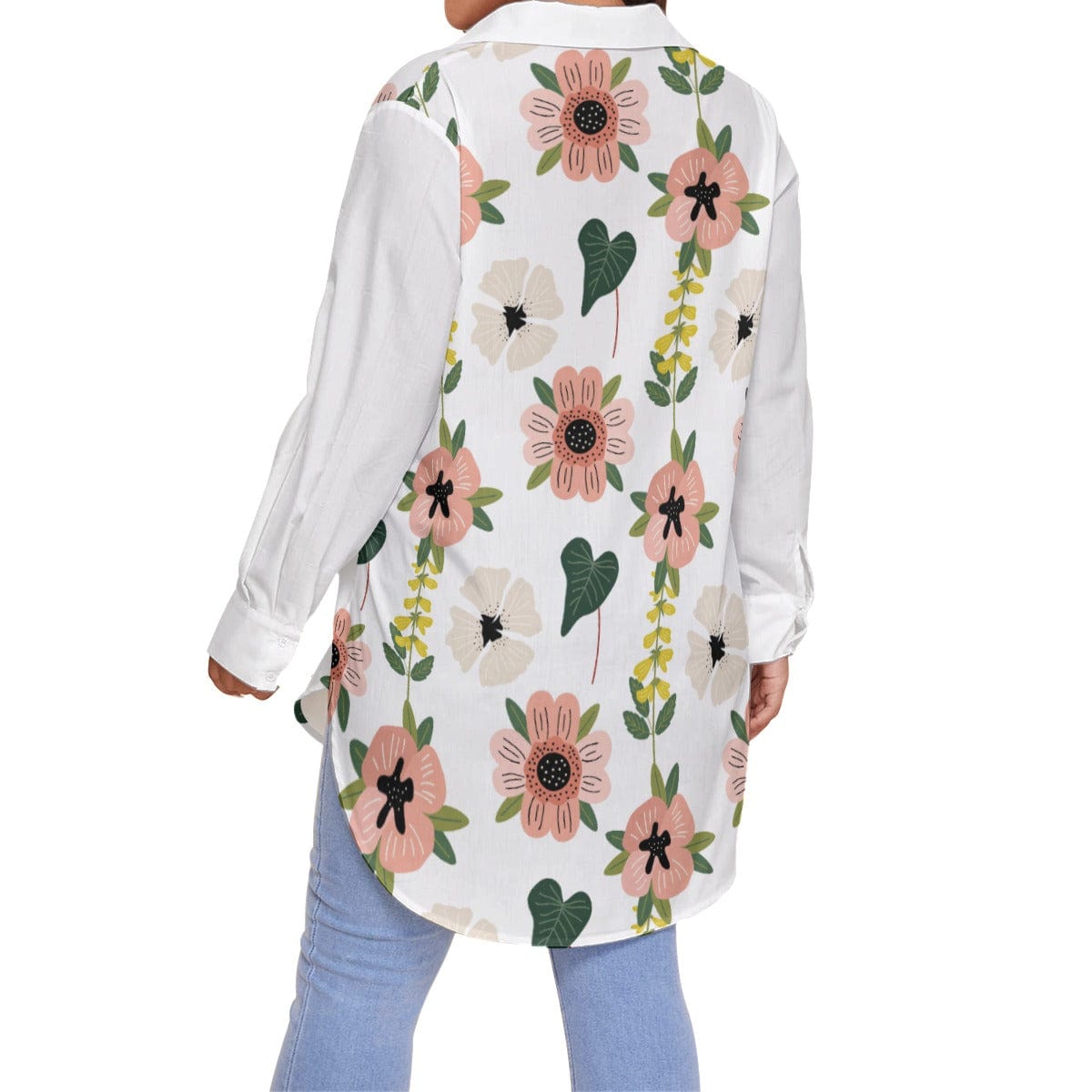Yoycol Coral Floral - Women's Shirt With Long Sleeve(Plus Size)