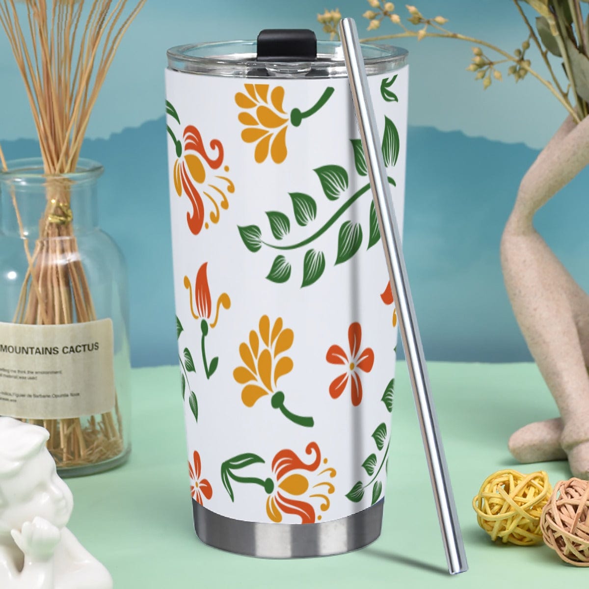 Yoycol cup 20OZ / White Ivy Orange Tumbler 20oz (with Straw)