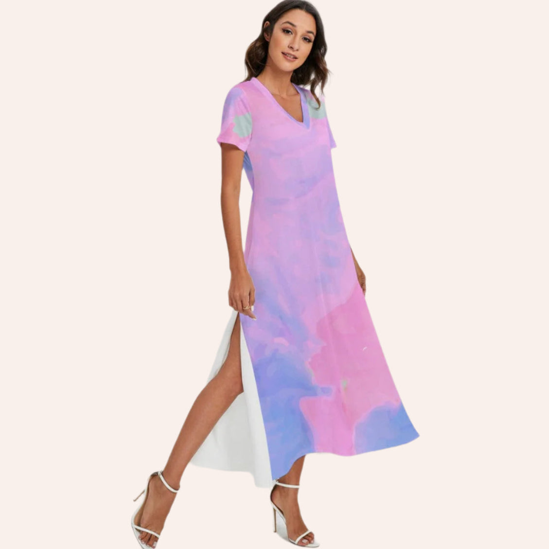 Yoycol Dresses All-Over Print Women's V-neck Dress With Side Slit