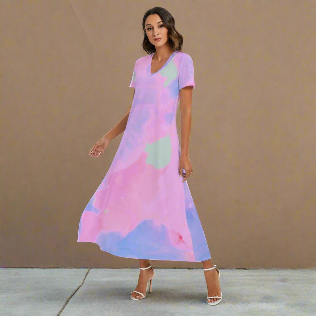 Yoycol Dresses All-Over Print Women's V-neck Dress With Side Slit