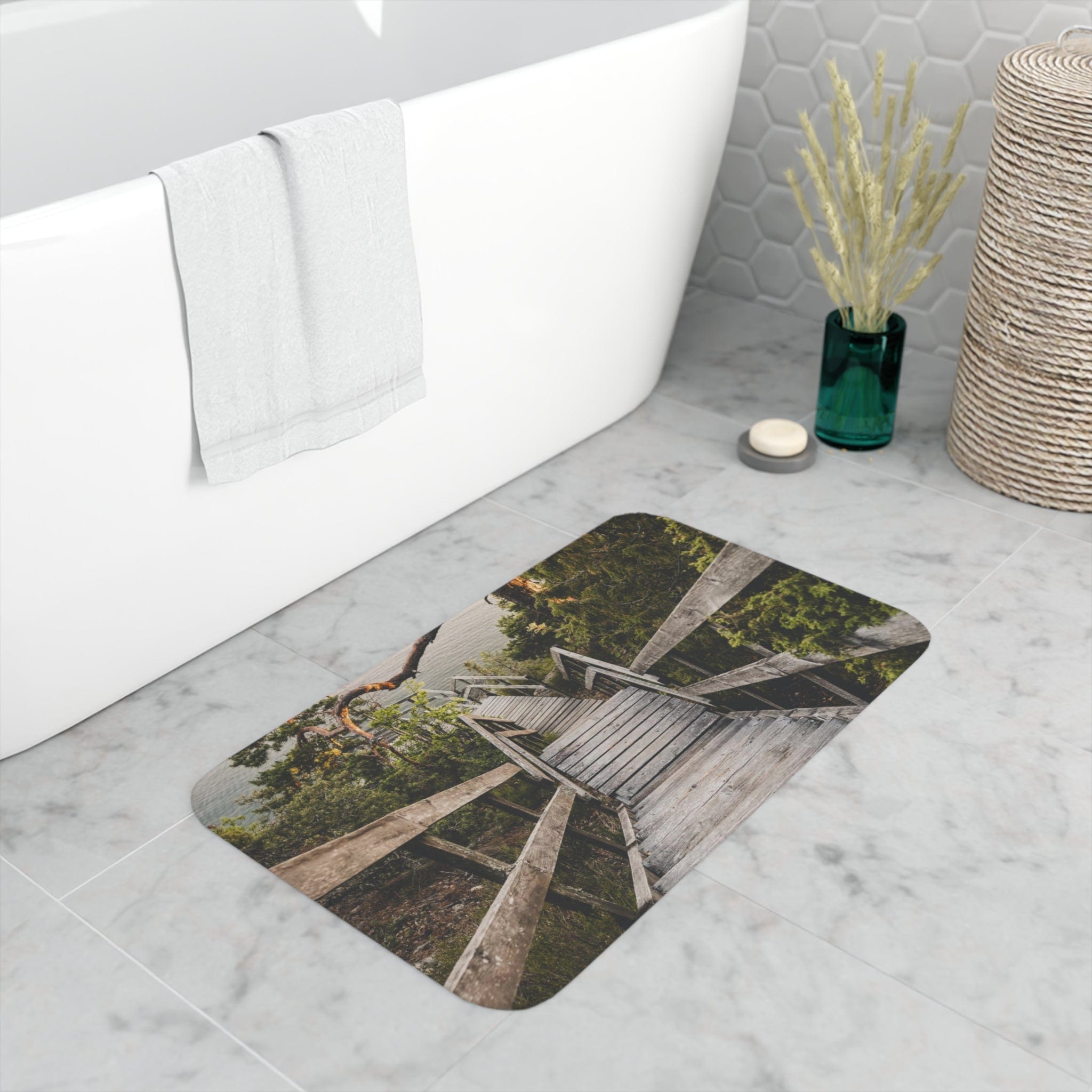 Printify Home Decor White / 30” x 18” Copy of Grassy Tiptoe Memory Foam Bath Mat