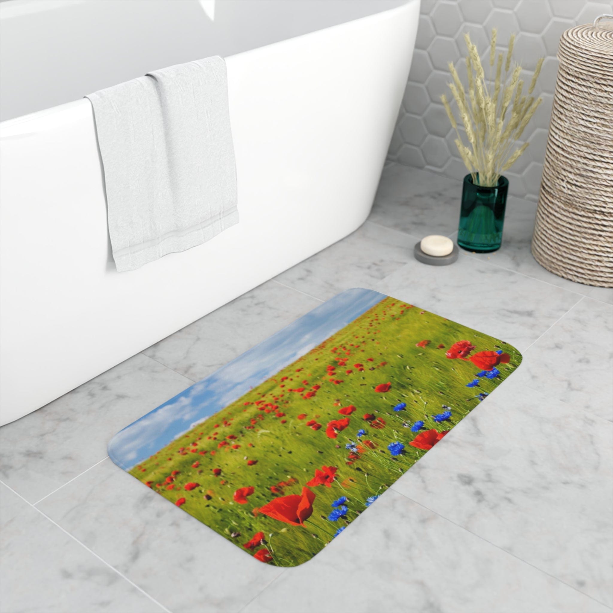 Printify Home Decor White / 30” x 18” Copy of White Hydrangea Flowers - Memory Foam Bath Mat