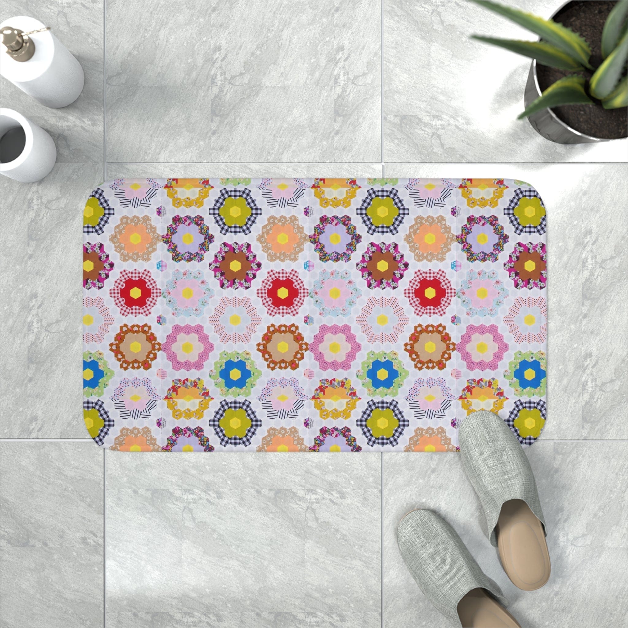 Printify Home Decor White / 30” x 18” Grandma's Flower Garden - Memory Foam Bath Mat
