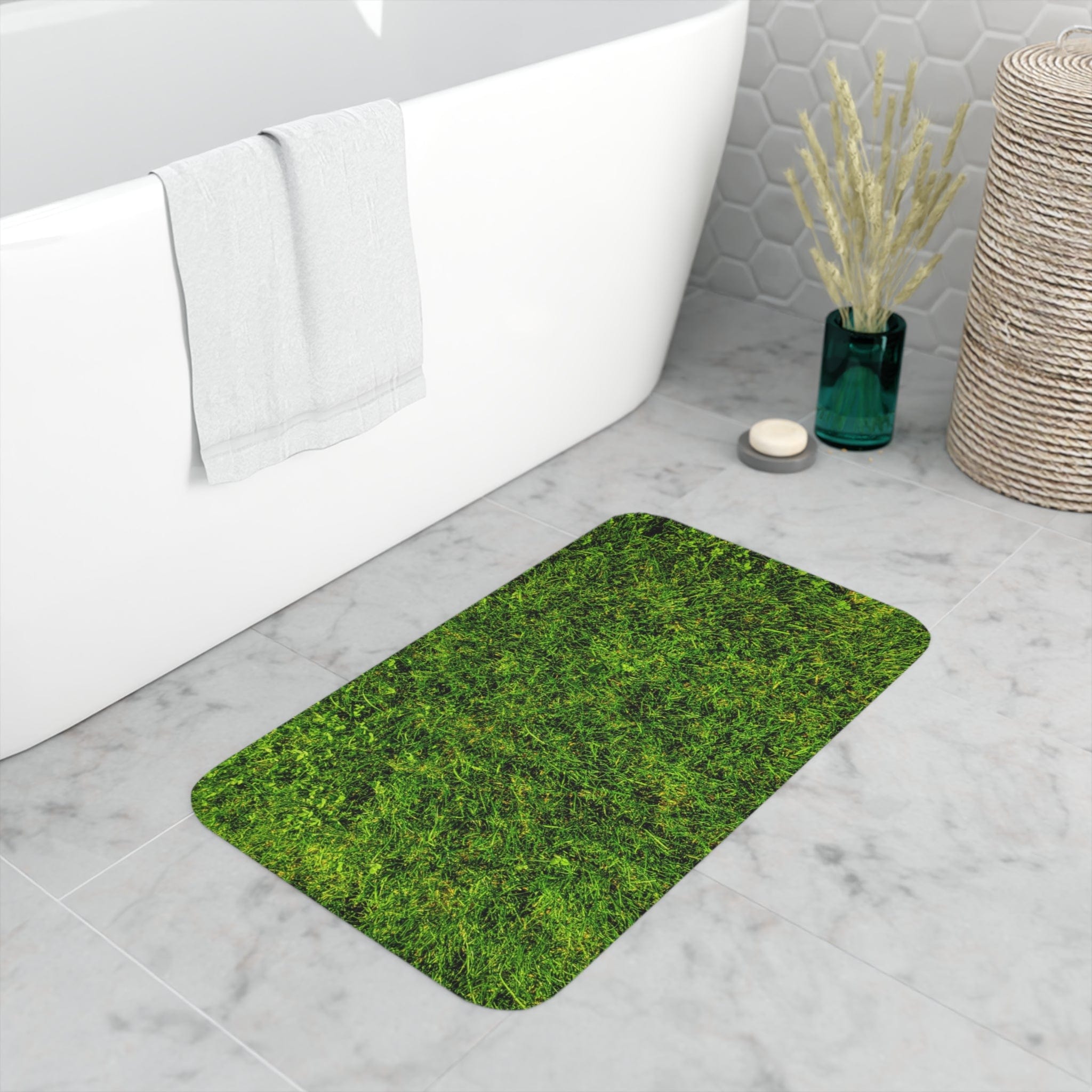 Printify Home Decor White / 30” x 18” Grassy Tiptoe Memory Foam Bath Mat