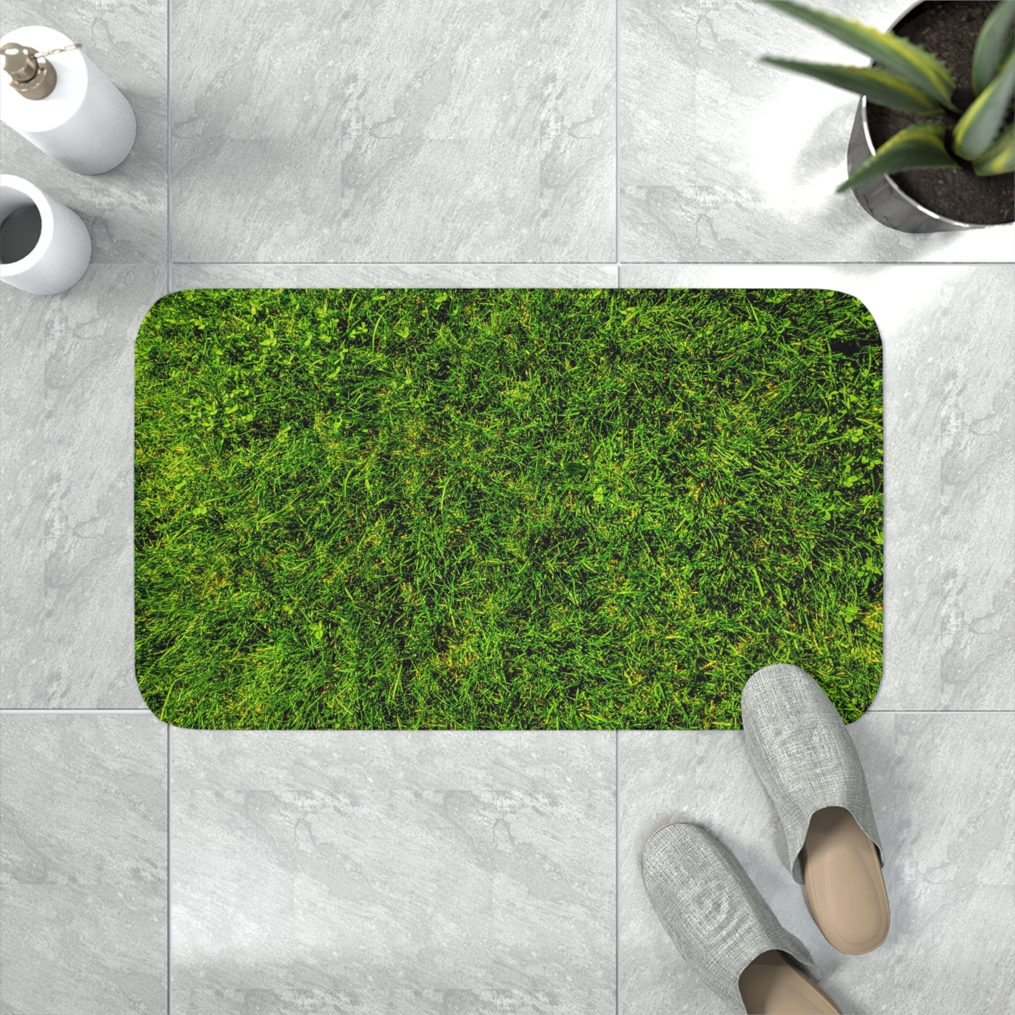 Printify Home Decor White / 30” x 18” Grassy Tiptoe Memory Foam Bath Mat