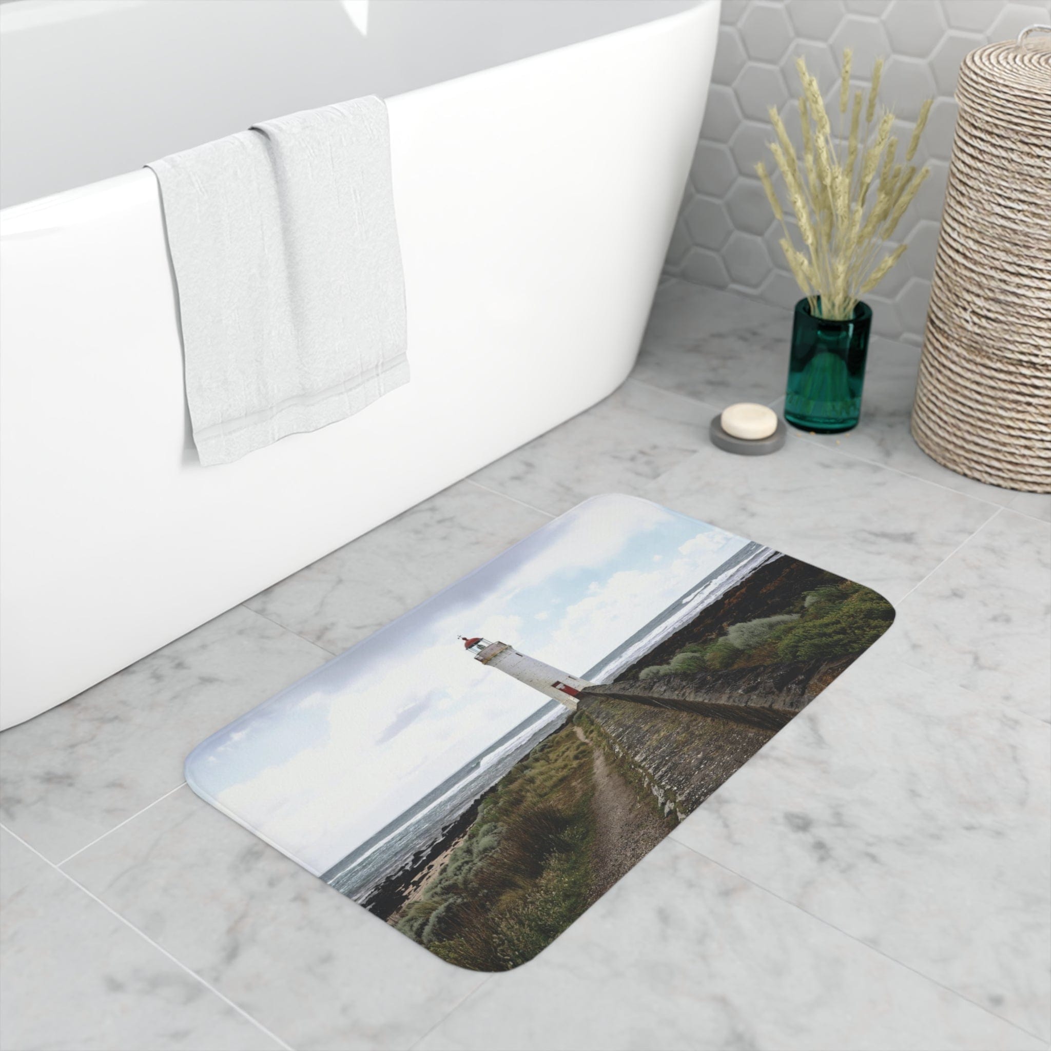 Printify Home Decor White / 30” x 18” Lighthouse Tiptoe Memory Foam Bath Mat