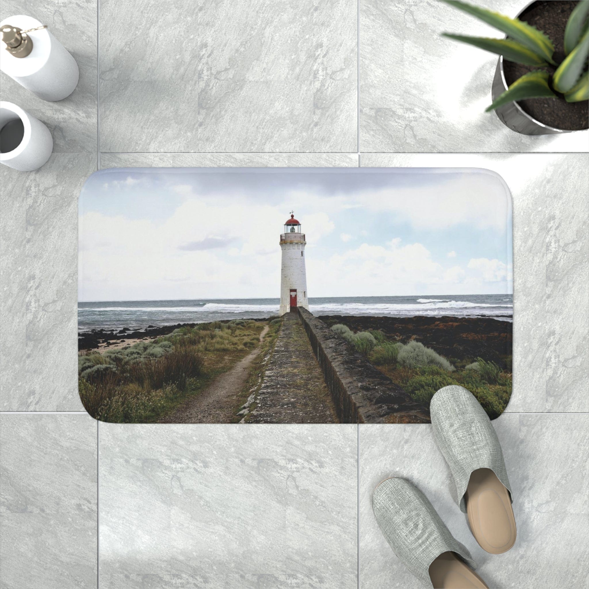 Printify Home Decor White / 30” x 18” Lighthouse Tiptoe Memory Foam Bath Mat