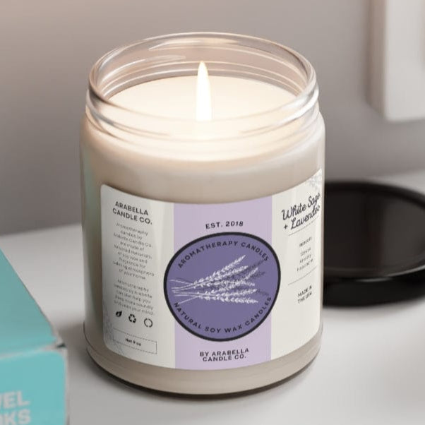 Arabella Co. Scented Soy Candle, 9oz - White Sage & Lavender - Spruced Roost