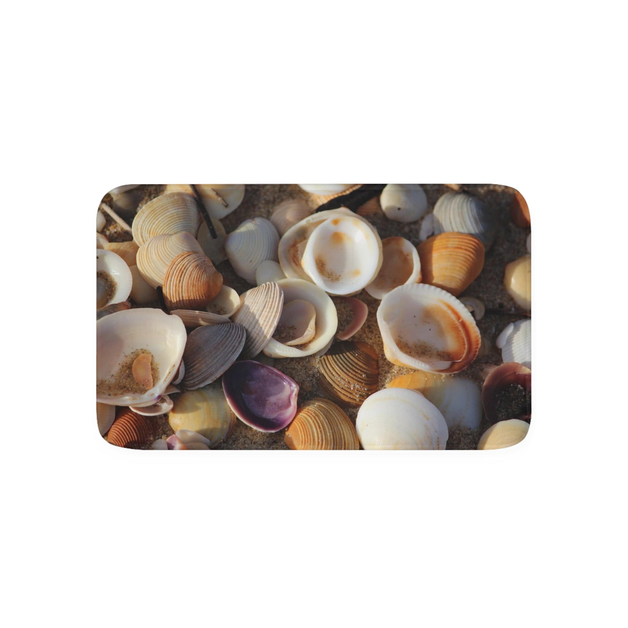 Printify Home Decor White / 30” x 18” Shells, Shells, Sand - Memory Foam Bath Mat