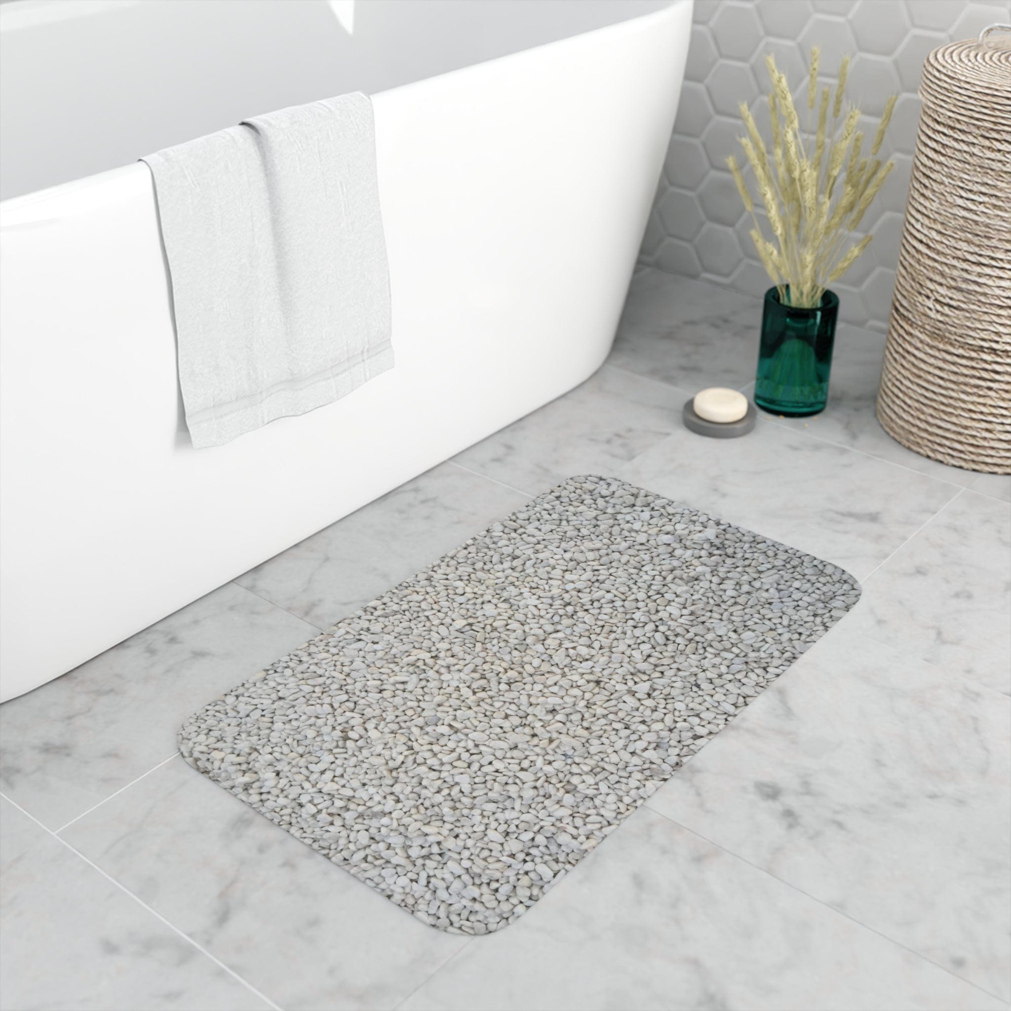 Printify Home Decor White / 30” x 18” White Crunchy Clean Gravel - Memory Foam Bath Mat