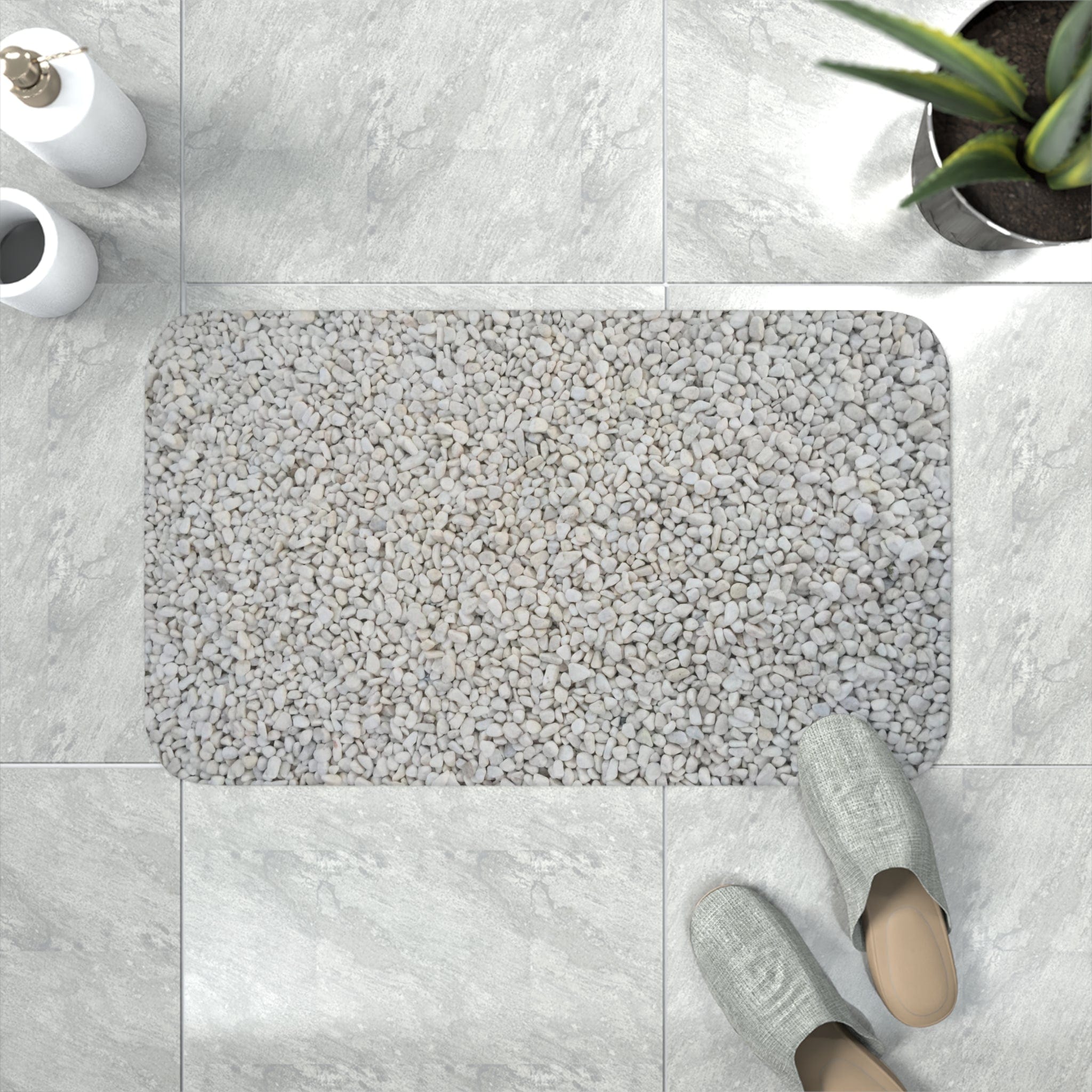 Printify Home Decor White / 30” x 18” White Crunchy Clean Gravel - Memory Foam Bath Mat