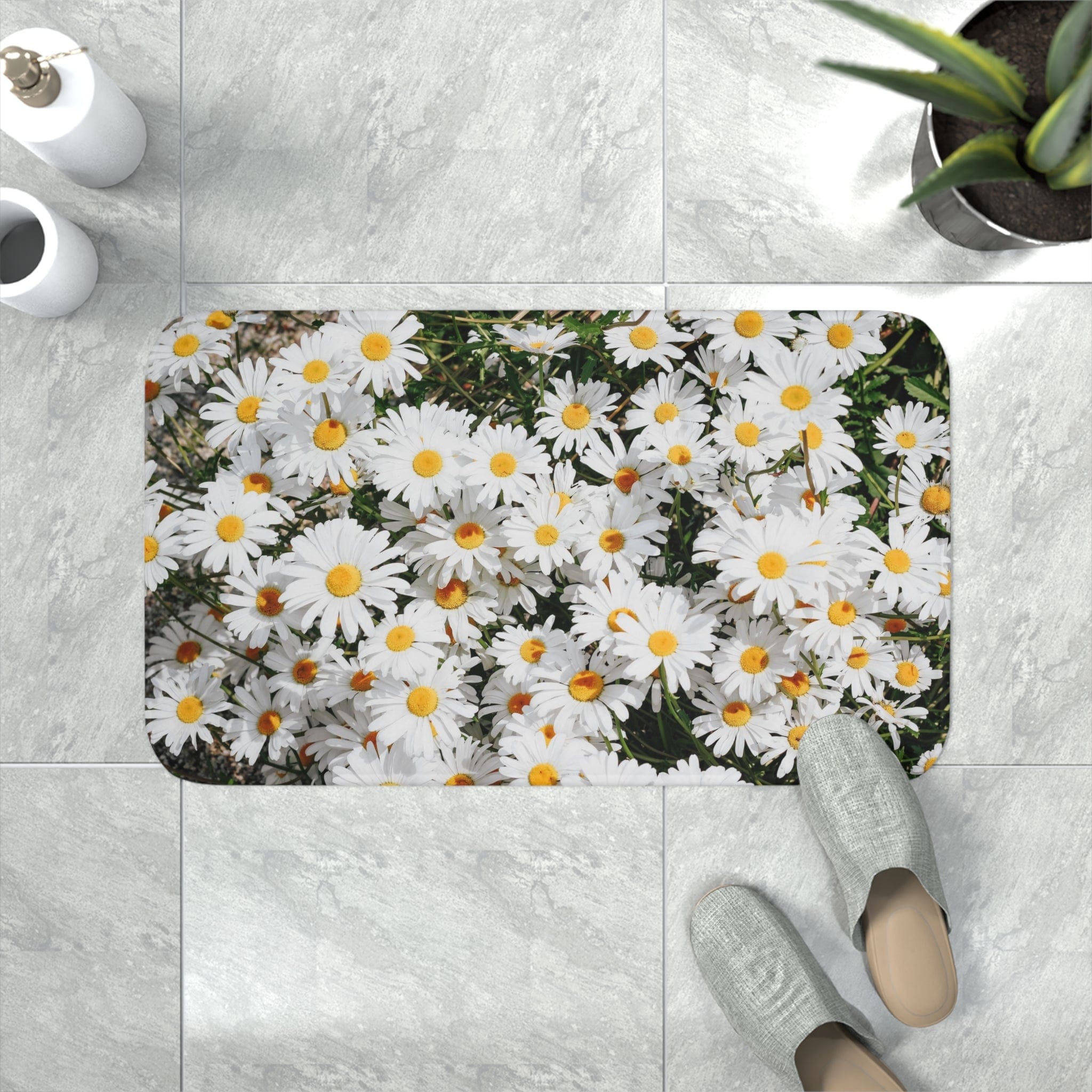 Printify Home Decor White / 30” x 18” White Daisies - Memory Foam Bath Mat