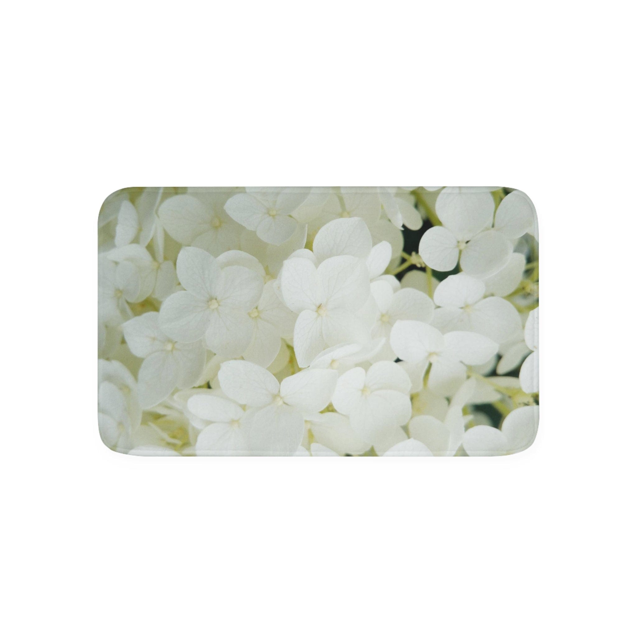 Printify Home Decor White / 30” x 18” White Hydrangea Flowers  - Memory Foam Bath Mat