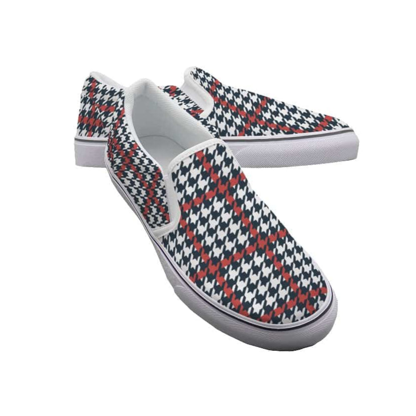Yoycol White / US6(EUR36) Houndstooth Rojo Stripes- Women's Slip On Sneakers