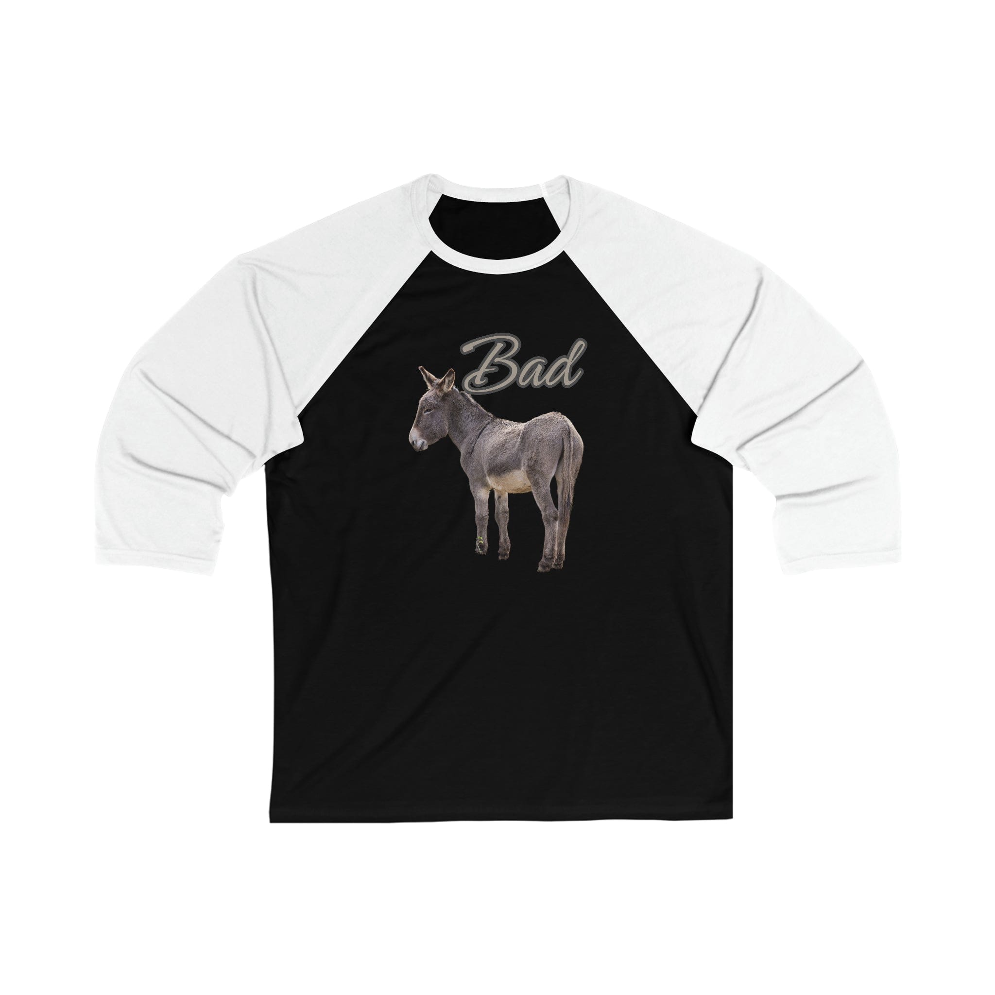 Printify Long-sleeve Black/ White / XS Bad Ass (Donkey) - Unisex 3\4 Sleeve Baseball Tee