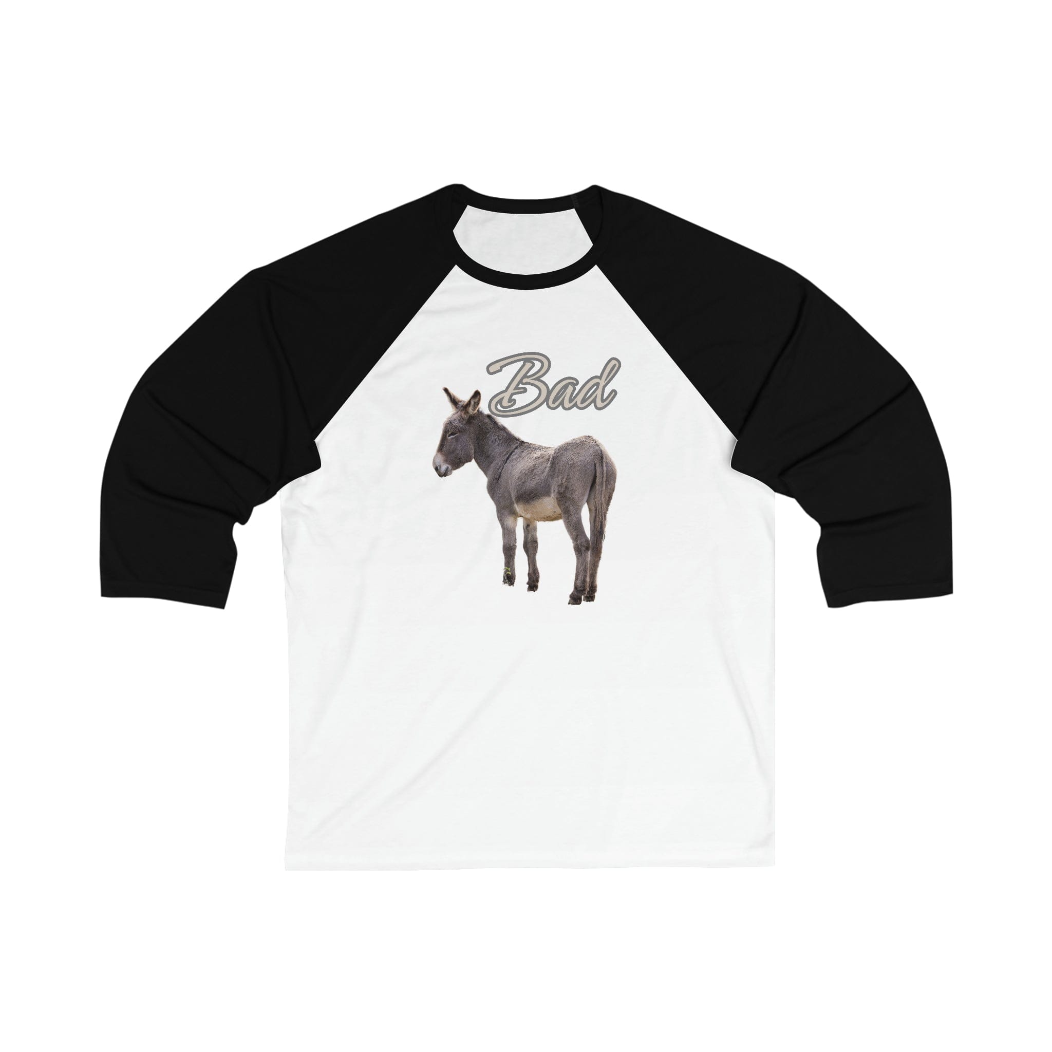 Printify Long-sleeve White/Black / XS Bad Ass (Donkey) - Unisex 3\4 Sleeve Baseball Tee