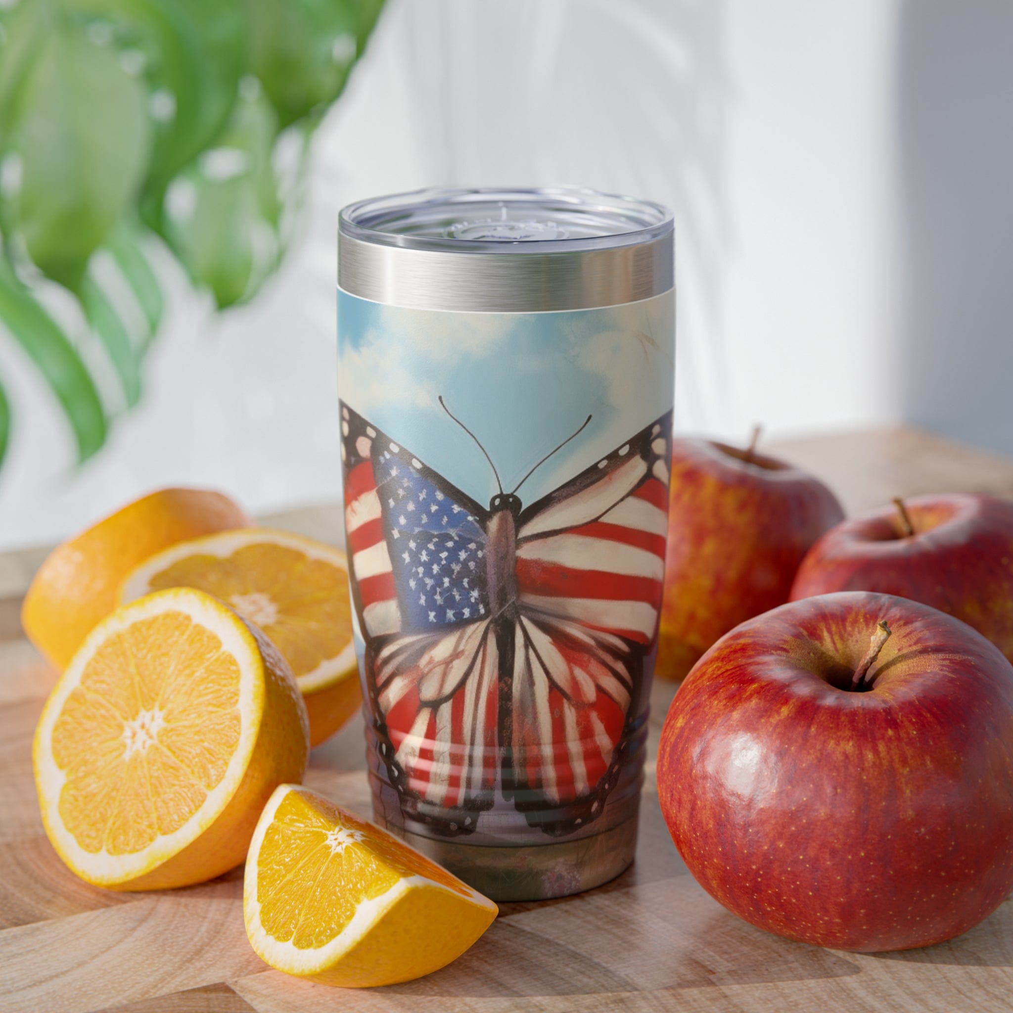Printify Mug 20oz / White Patriotic Butterfly Ringneck Tumbler, 20oz