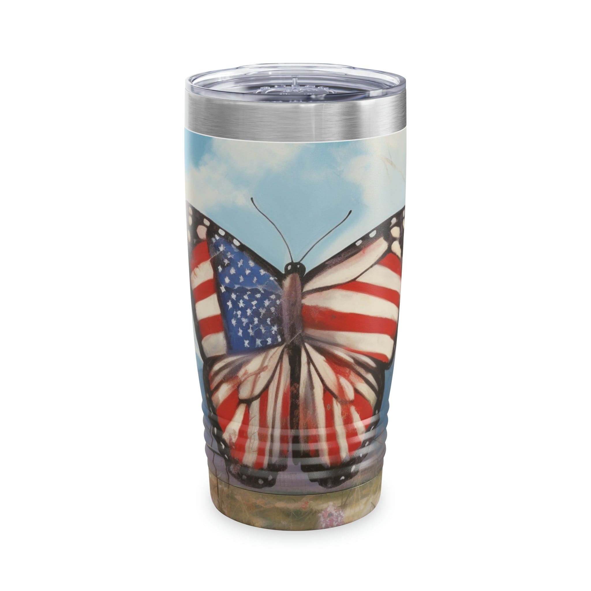 Printify Mug 20oz / White Patriotic Butterfly Ringneck Tumbler, 20oz
