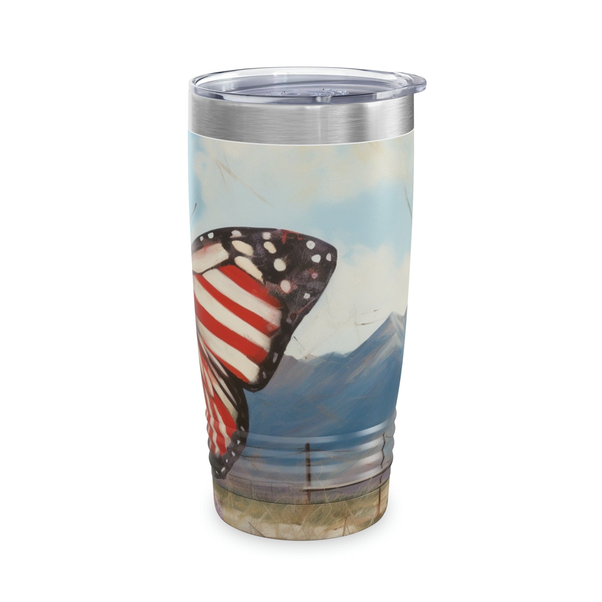 Printify Mug 20oz / White Patriotic Butterfly Ringneck Tumbler, 20oz