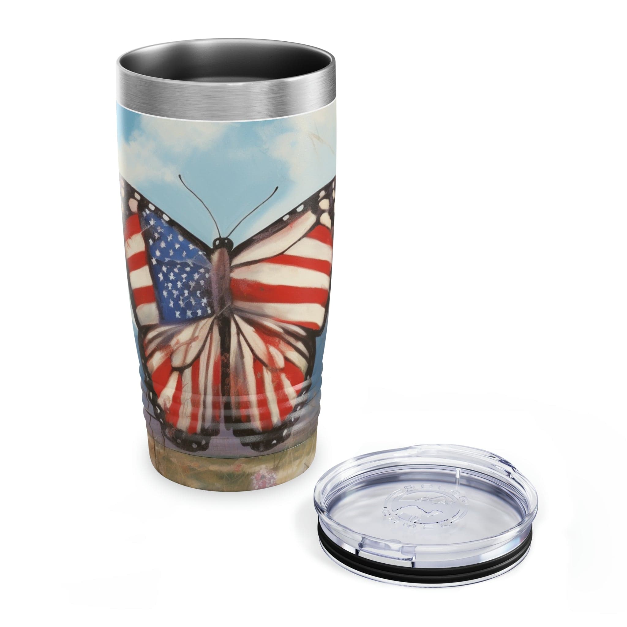 Printify Mug 20oz / White Patriotic Butterfly Ringneck Tumbler, 20oz