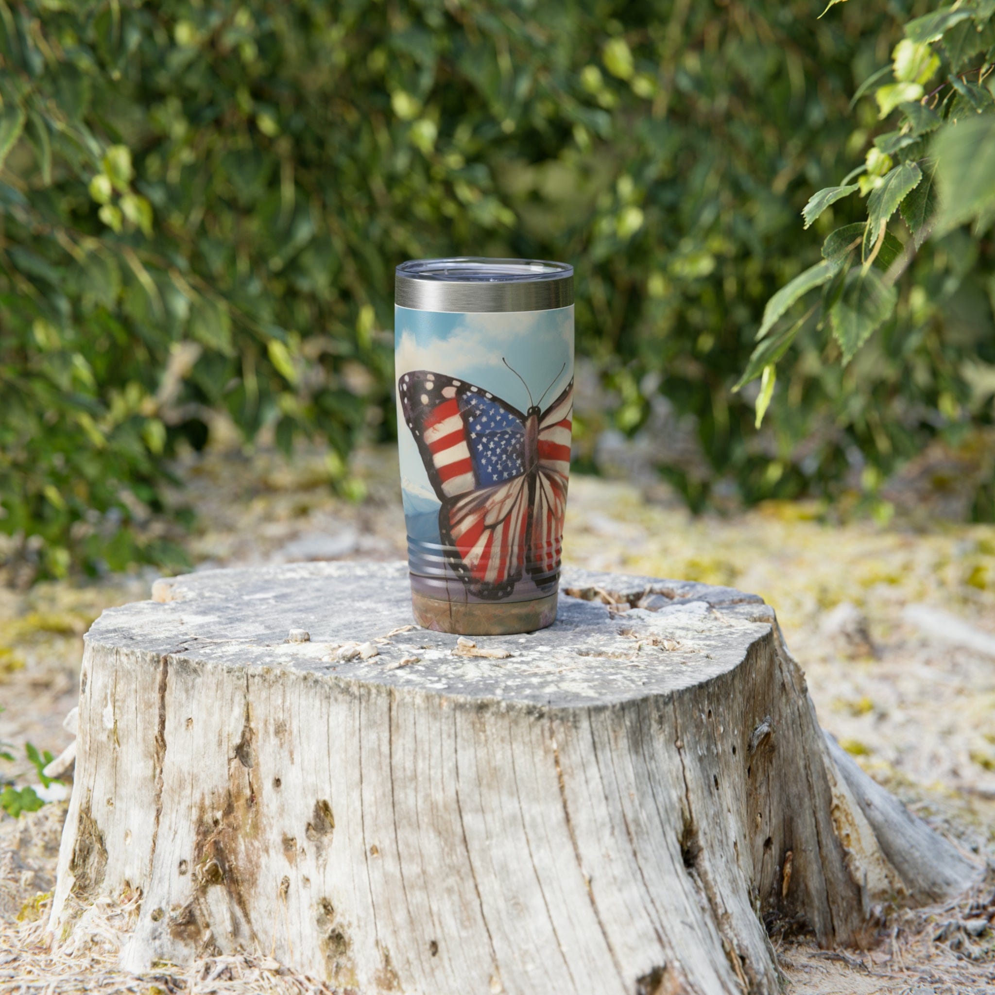 Printify Mug 20oz / White Patriotic Butterfly Ringneck Tumbler, 20oz