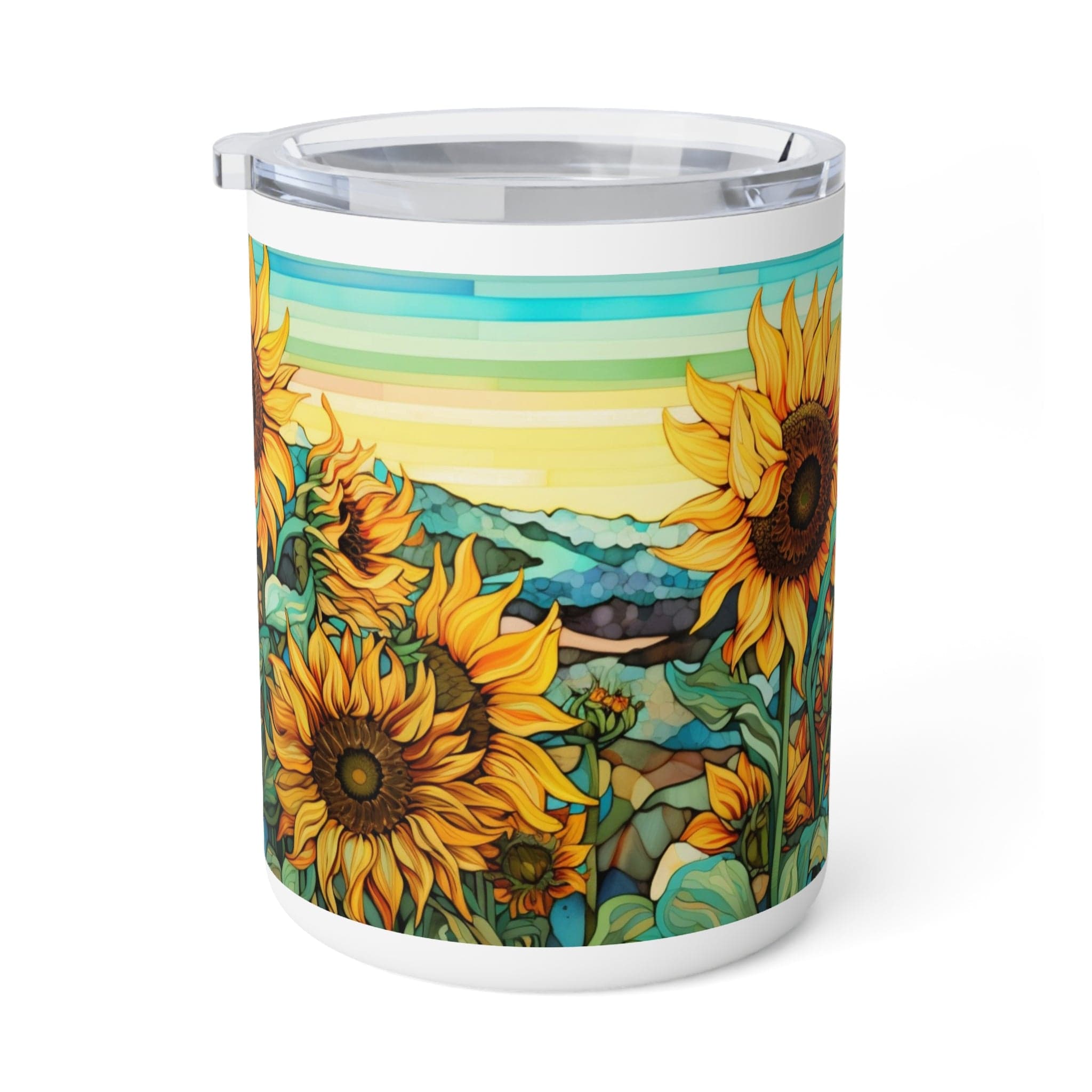 Printify Mug 10oz / White Sunflowers and bleu - Insulated Coffee Mug, 10oz