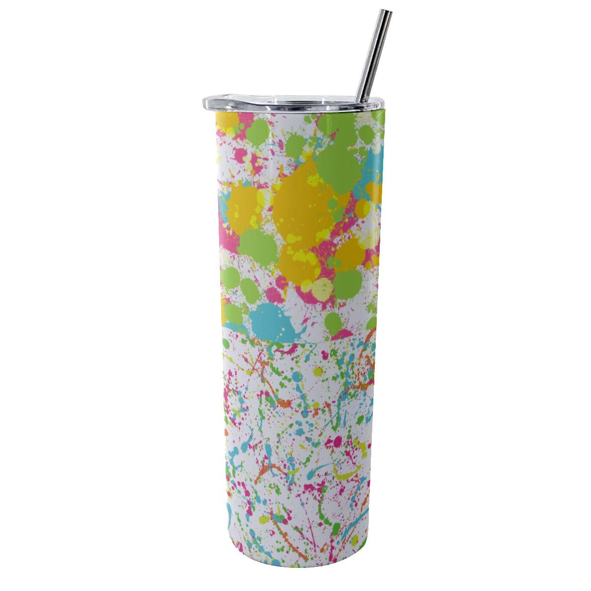 Yoycol 20OZ / White Paint Splatter - Glitter Tumbler With Stainless Steel Straw 20oz