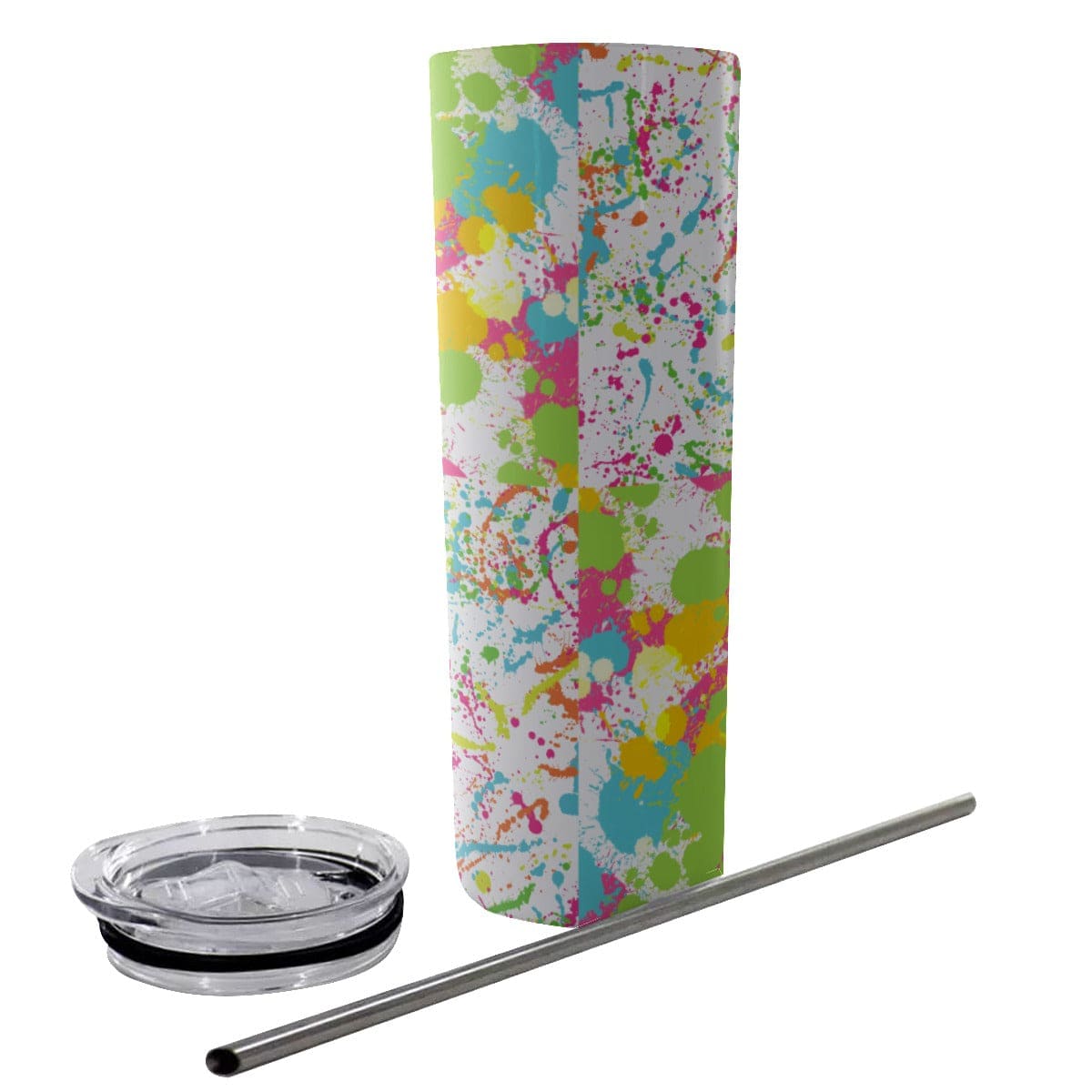 Yoycol 20OZ / White Paint Splatter - Glitter Tumbler With Stainless Steel Straw 20oz