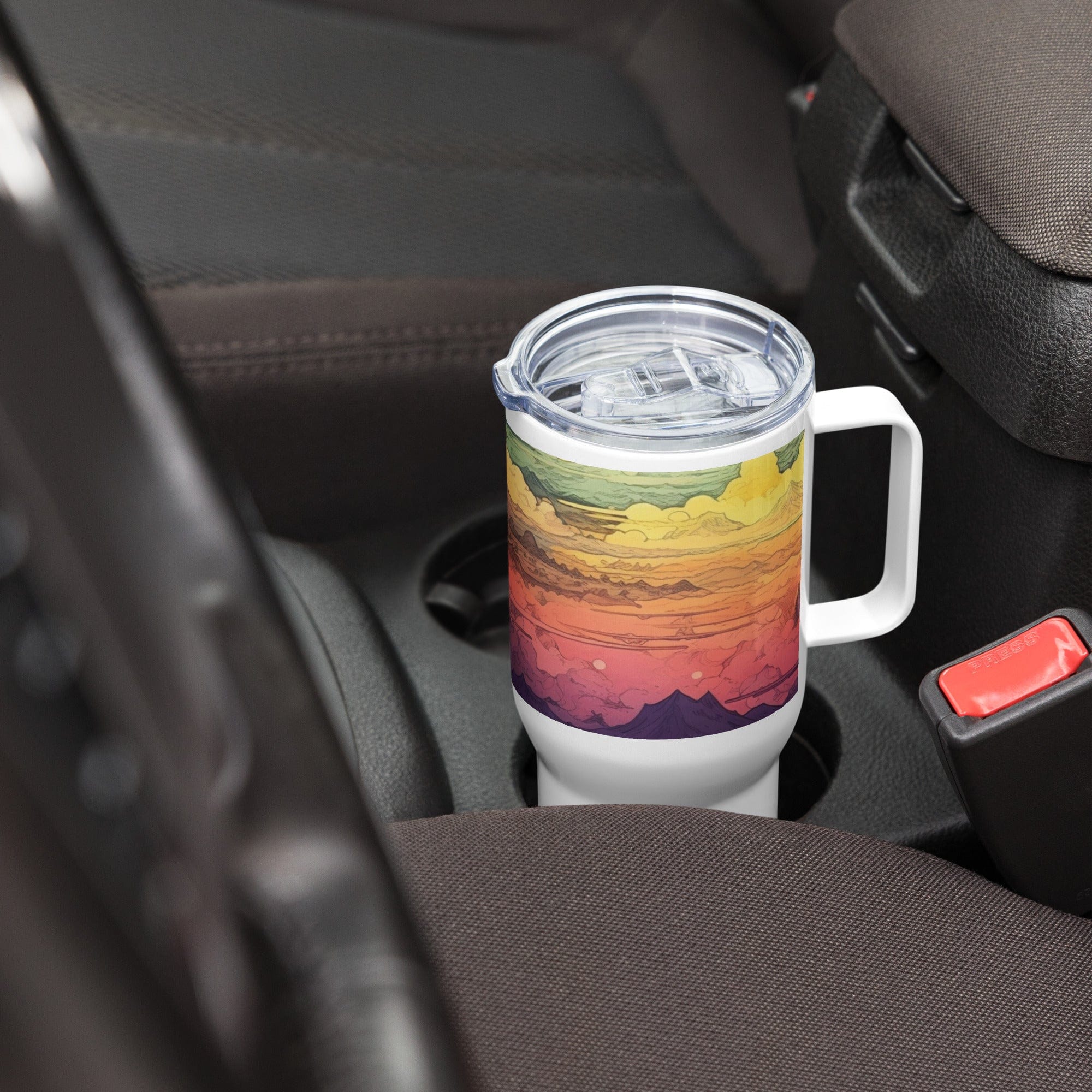 Spruced Roost Planet Rainbow - 25 oz. Travel mug with a handle