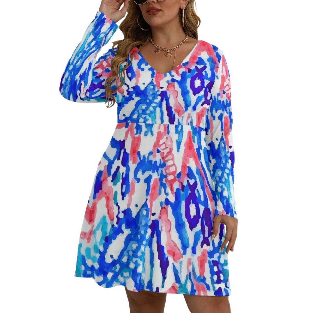 Yoycol Plus Dress Multi Print Women's Long Sleeve Dress - L-5XL