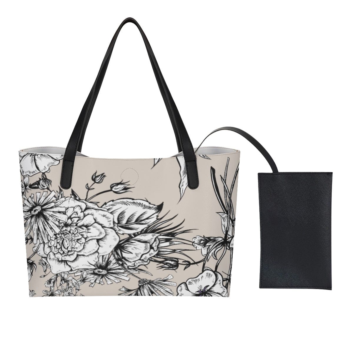 Yoycol U / White Shopping Tote Bag With Black Mini Purse