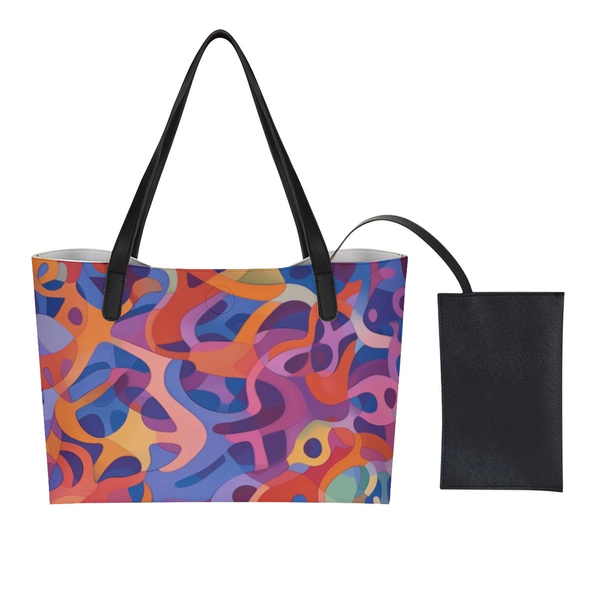 Yoycol U / White Shopping Tote Bag With Black Mini Purse