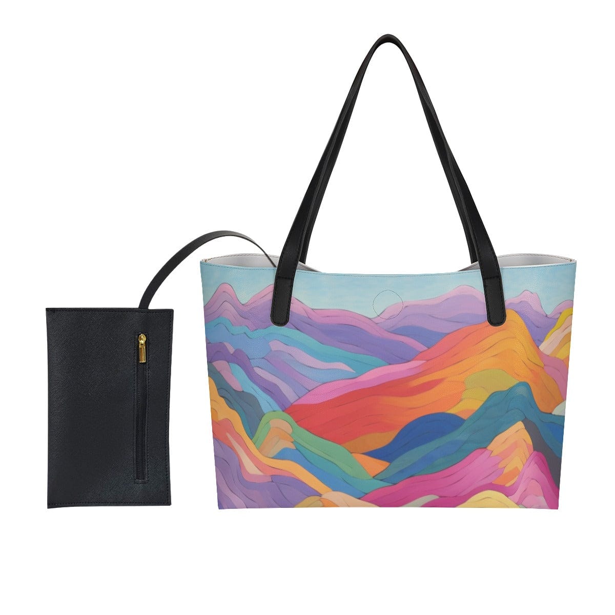 Yoycol U / White Shopping Tote Bag With Black Mini Purse