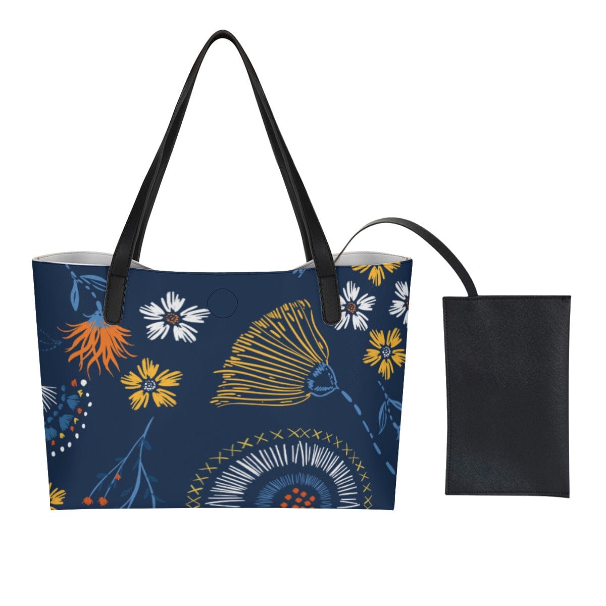 Yoycol U / White Shopping Tote Bag With Black Mini Purse