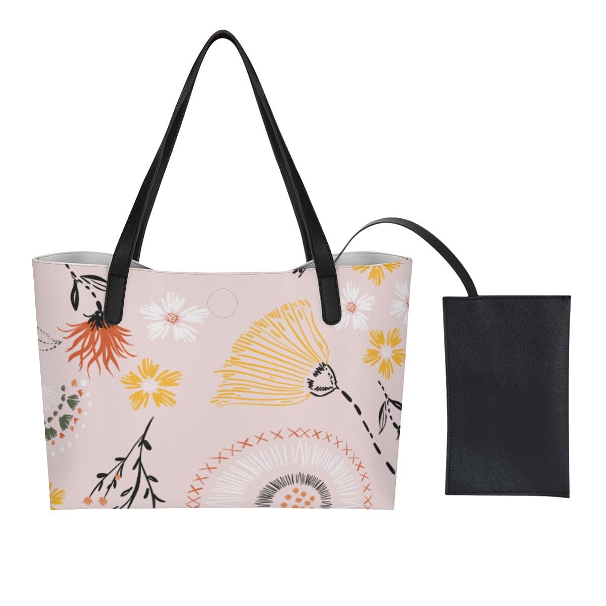 Yoycol U / White Shopping Tote Bag With Black Mini Purse