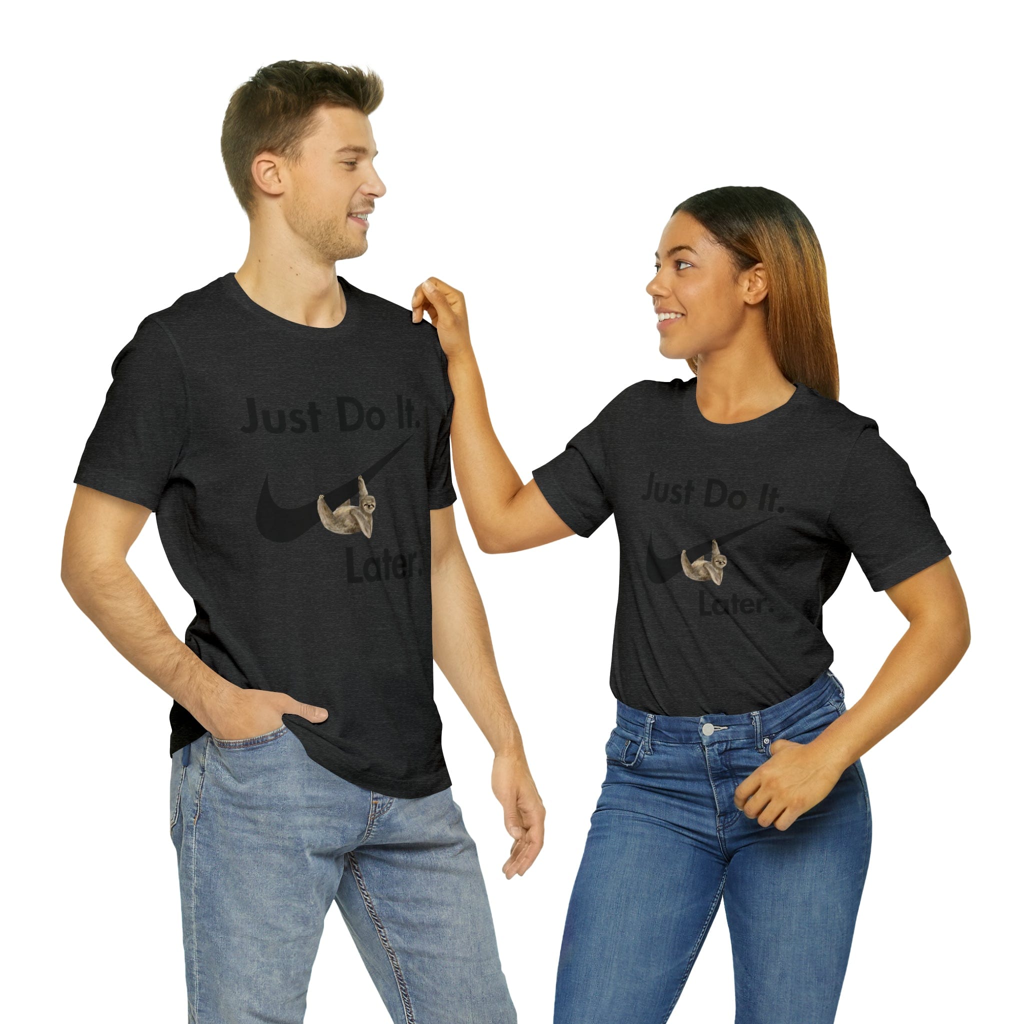 Printify T-Shirt Dark Grey Heather / S Just Do It later Sloth - Jersey Short Sleeve Tee