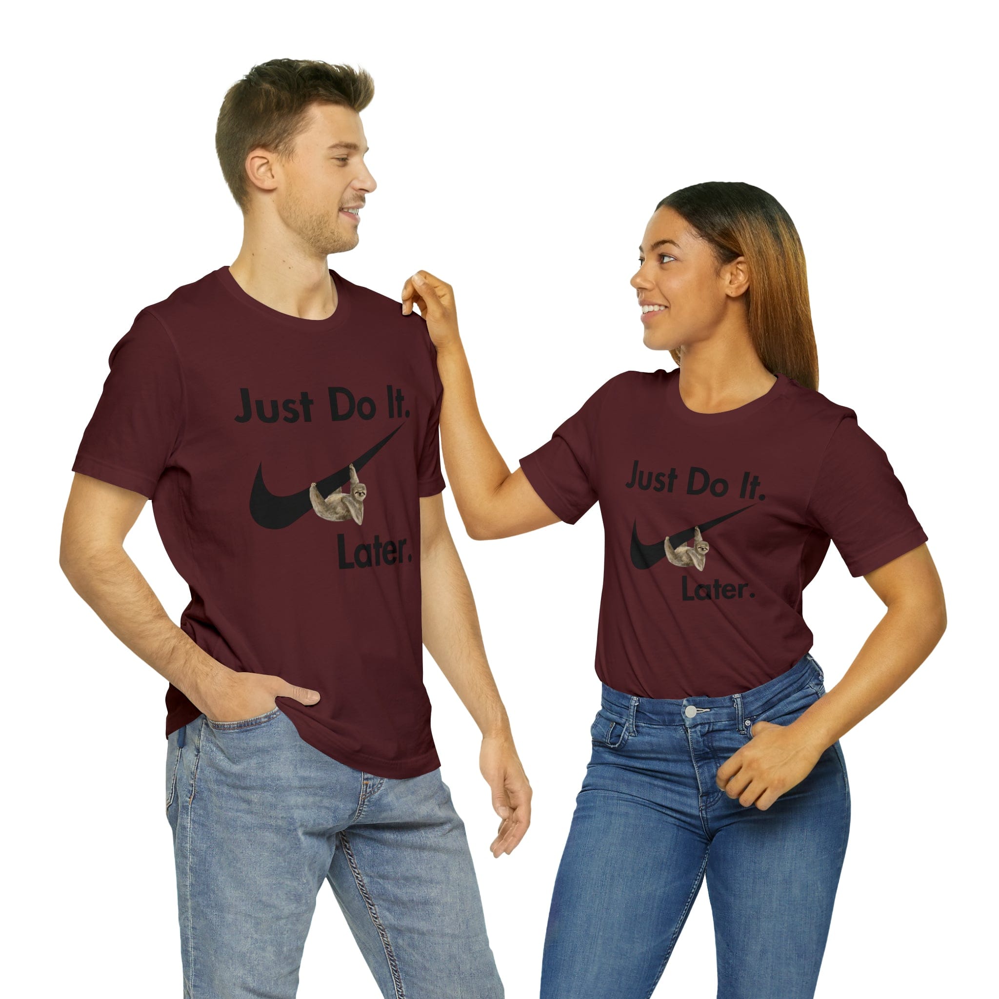Printify T-Shirt Maroon / S Just Do It later Sloth - Jersey Short Sleeve Tee