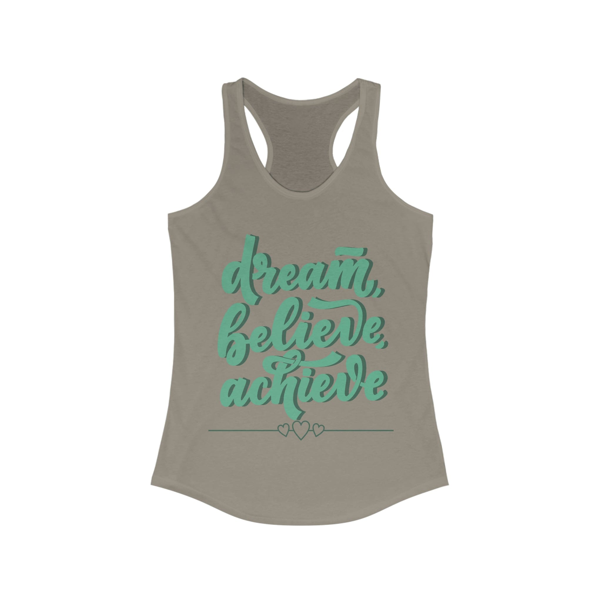 Printify Tank Top XS / Solid Warm Gray Dream, Believe, Achieve - Women's Ideal Racerback Tank
