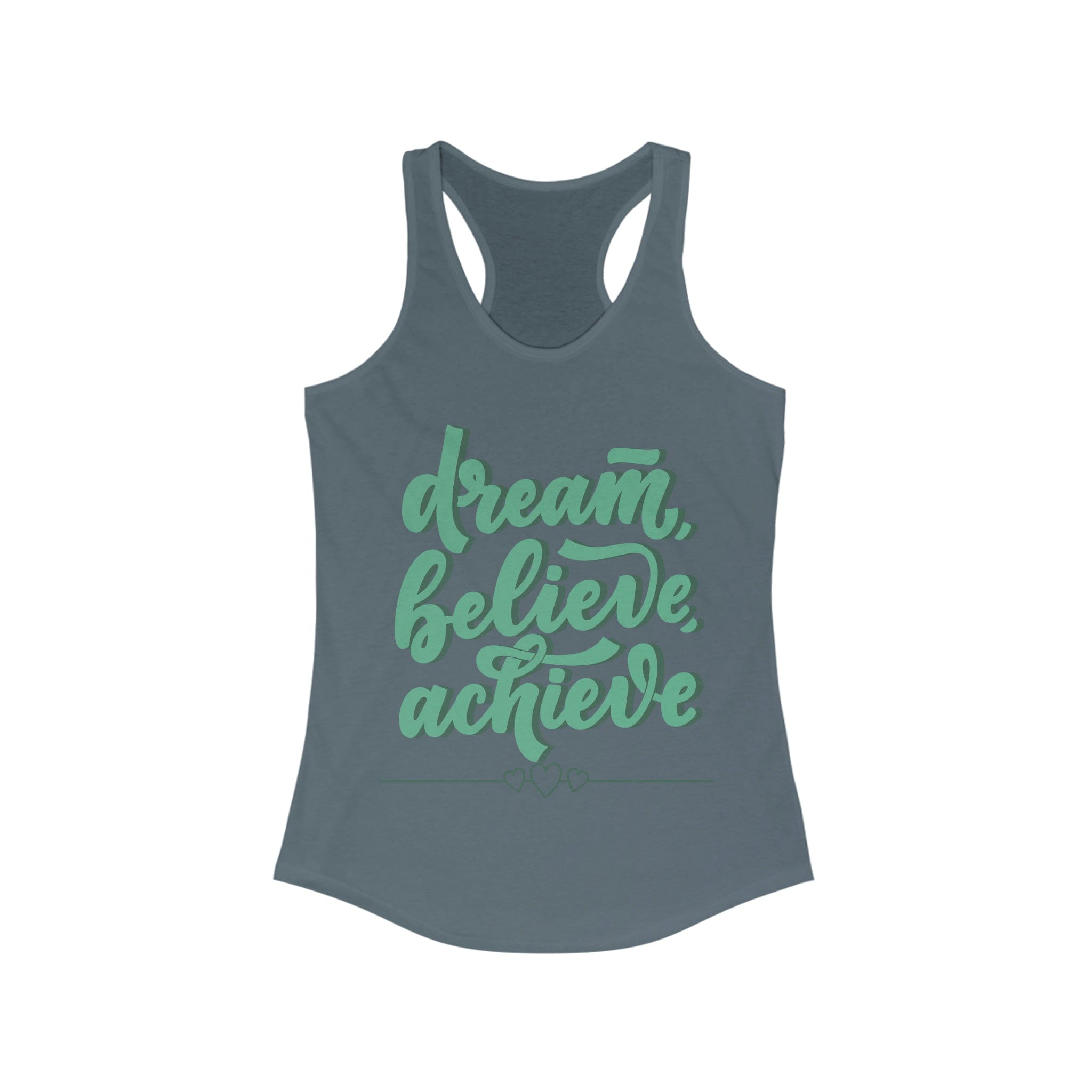 Printify Tank Top XS / Solid Indigo Dream, Believe, Achieve - Women's Ideal Racerback Tank