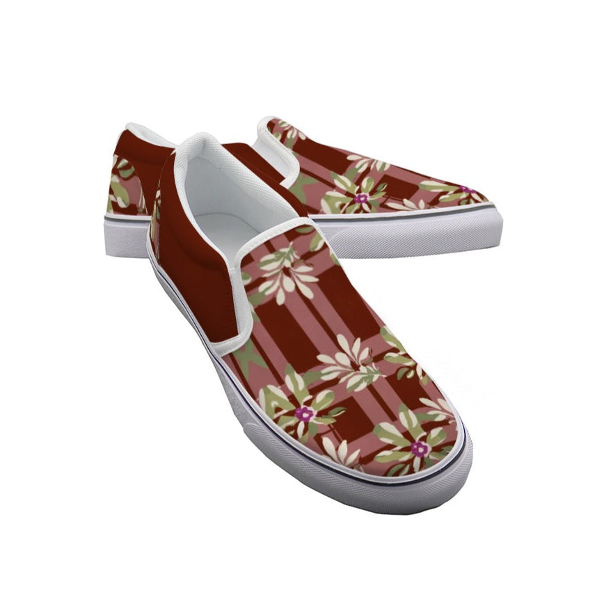 Floral Plaid - Women's Slip On Sneakers